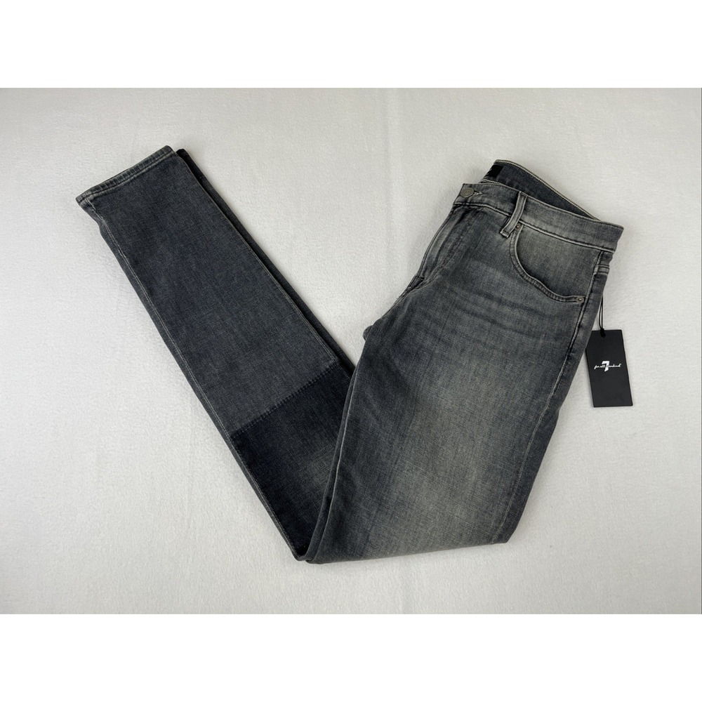 7 For All Mankind The Stacked Skinny Jeans Washed Black Distressed 33x34 Mens